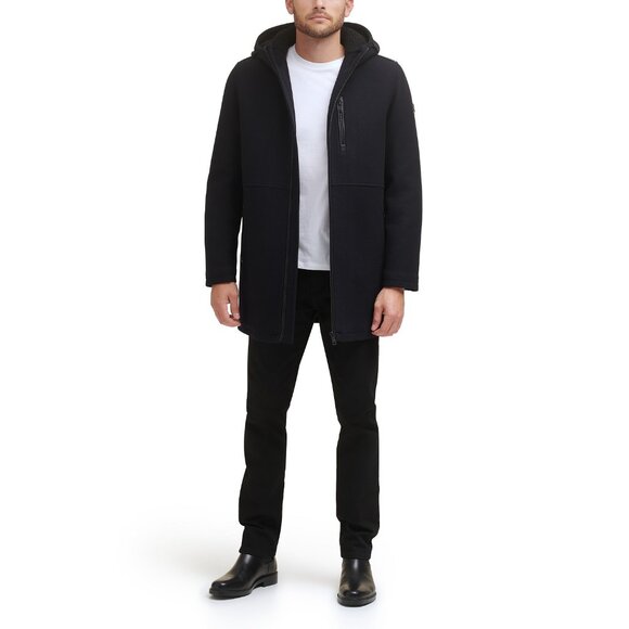 Kenneth Cole Men's Wool Melton Polyurethane Piping Detail Coat $325 B4HP NO TAGS - Picture 1 of 4
